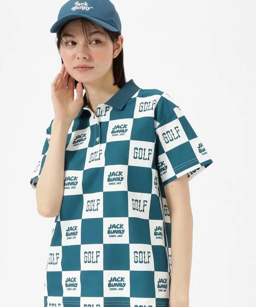 Jack Bunny 女款 高尔夫 双色格子logo印花透气速干polo领短袖T恤 商品图0