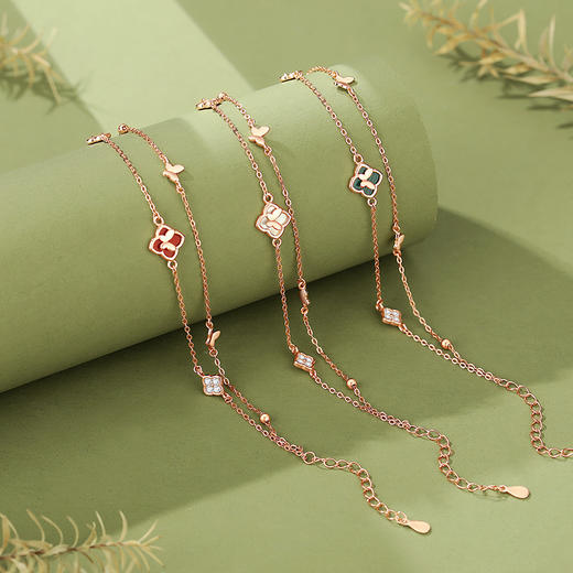 【四叶吉祥】纯银幸运四叶草蝴蝶孔雀石手链【JHY-A000382M】 商品图1