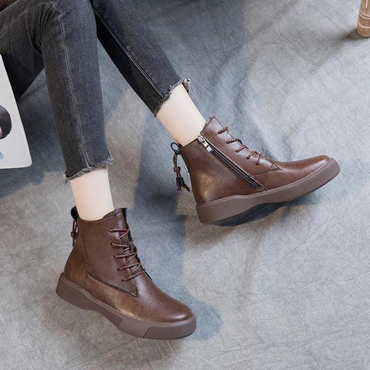 休闲新款休闲靴女平底大码马丁靴学生百搭英伦风软底保暖短靴 商品图3