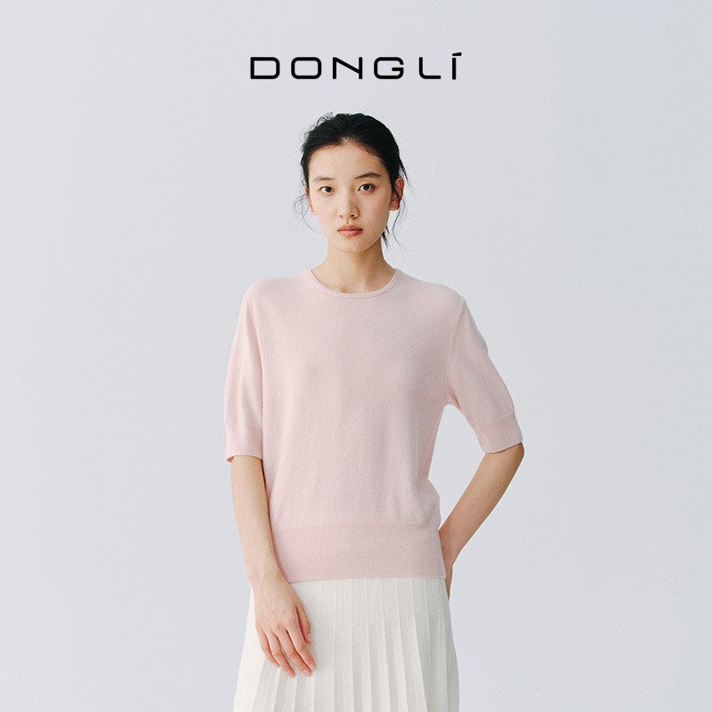 东黎 • 复苏的呼吸 玉露逢春 山羊绒女士轻盈透气圆领半袖 6024