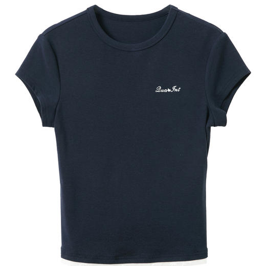 三彩独醒2026春季新款刺绣T恤蕾丝拼接正肩短袖上衣修身F 商品图4