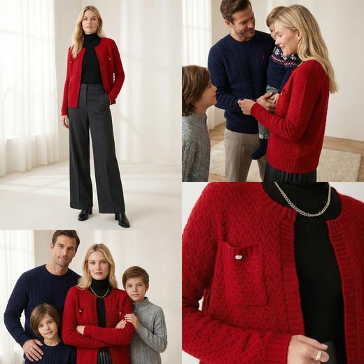 【咕咕同款】PALUOPO/PL 100%山羊绒圆领女开衫E21852-B/约重345g 红色帕罗 商品图1