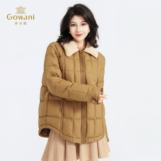 【鹅绒】羊羔毛翻领设计菱格绗缝宽松保暖鹅绒服ED4T870 商品图1