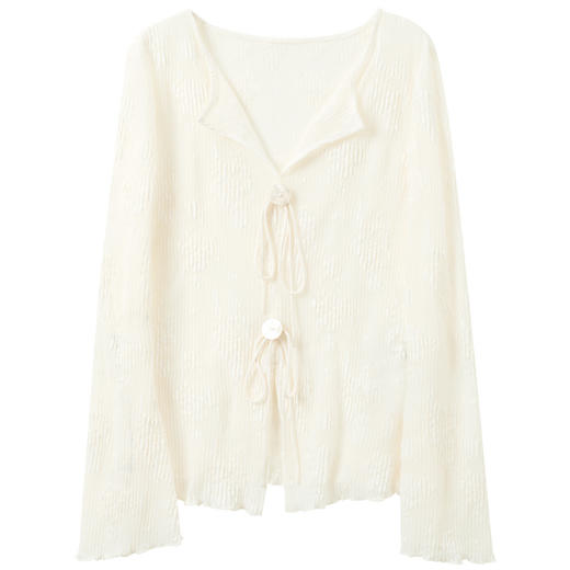 三彩2026春季新款修身长袖V领蕾丝衫法式衬衣套头小衫气质上衣S 商品图4