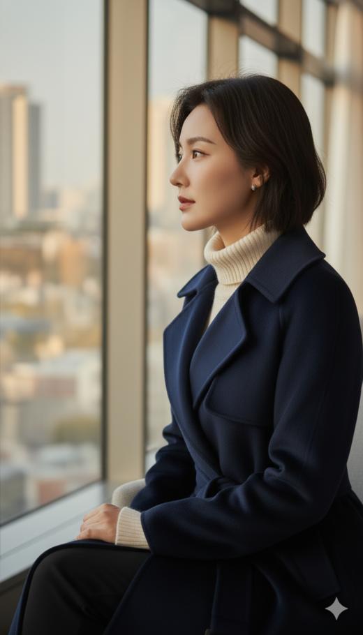 袖口翻折简约双面手工大衣（附腰带） 商品图3