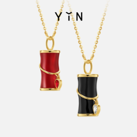 「怡」金爆竹红玉髓黑玛瑙18K金项链