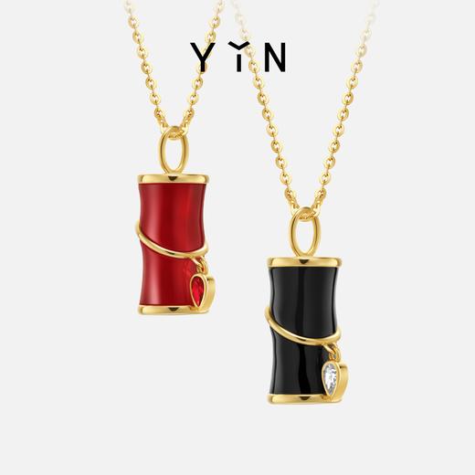 「怡」金爆竹红玉髓黑玛瑙18K金项链 商品图0