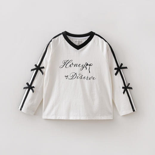 马克珍妮甜酷少女女童V领纯棉T恤2026年春装新款560161 商品图3