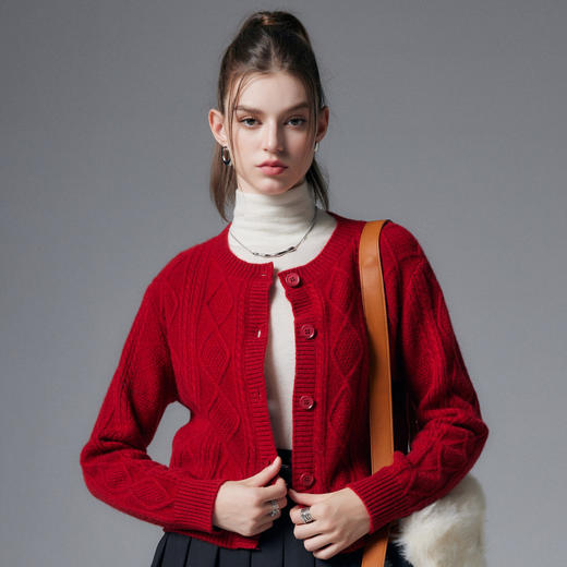 【咕咕同款】PALUOPO/PL圆领女开衫ET23930R-A/约重280g 红色帕罗 商品图2