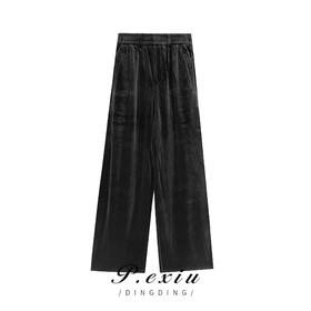 A008潘依绣丁丁宠粉PanYiXiu/潘依绣秋冬丝绒宽松显高显瘦百搭拖地休闲裤 K5820