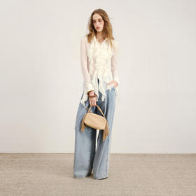 lost in echo2026年春夏新款时髦休闲宽松扣袢叠褶阔腿牛仔长裤女