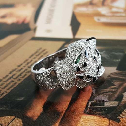 【天然正品】AU750白金经典时尚豹子头造型定制款群镶钻石戒指59号（皆取最大值）220126HS15 商品图2