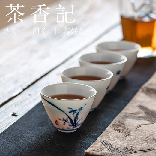 茶香记青花斗形品杯德化陶瓷茶杯梅兰竹菊主人杯雅致茶室茶具45ml 商品图3