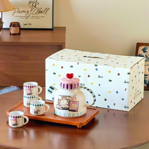 【烘焙小羊系列水具】 萌趣卡通一壶四杯礼袋装陶瓷茶具套装家用早餐杯茶杯 商品图3