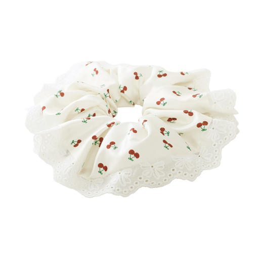 三彩2026新款甜美樱桃印花缎面发圈蕾丝花边甜妹高弹通勤约会少女 商品图4