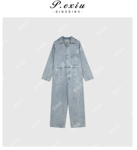 04-2潘依绣丁丁宠粉100%棉松弛感简约通勤牛仔连体裤 D6292