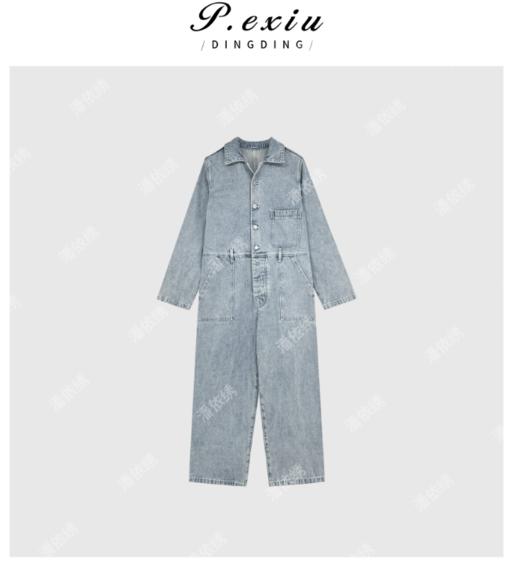 04-2潘依绣丁丁宠粉100%棉松弛感简约通勤牛仔连体裤 D6292 商品图0