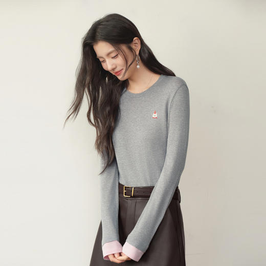 【严选】【奶皮T】诗凡黎天丝羊毛萌宠刺绣T恤2026春新款亲肤柔软内搭长袖7H2200341 商品图2