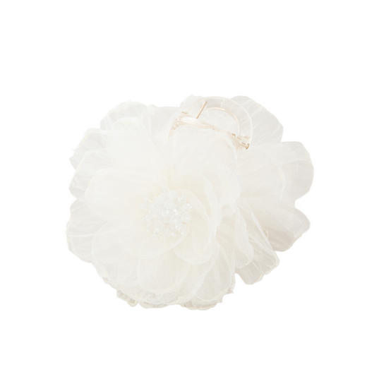 三彩2026新款法式带爪发夹细闪欧根纱立体花甜美仙气氛围约会派对 商品图3