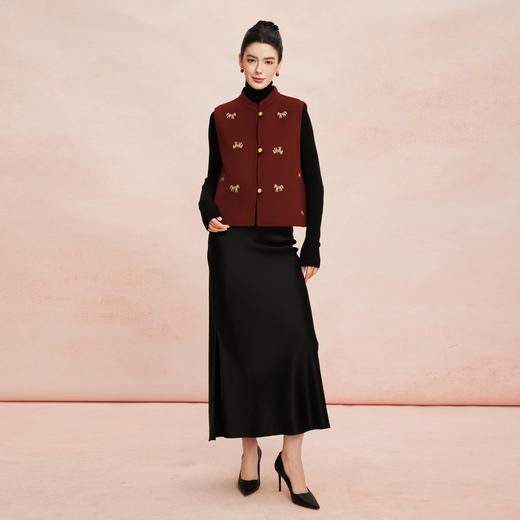 RE410斯尔丽26春季新款绵羊毛金丝刺绣款新中式韵味双面手工马夹 商品图3