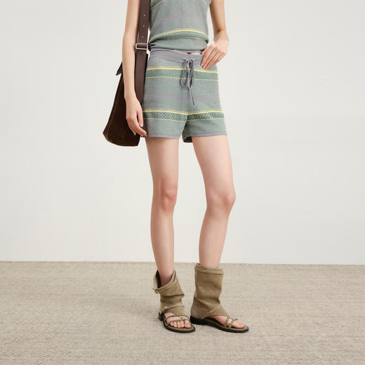 lost in echo2026年春夏新款撞色条纹纽扣套头毛衫背心短裤套装女 商品图4