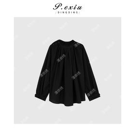 04-2潘依绣丁丁宠粉韩系简约风圆领长袖衬衣Q77601