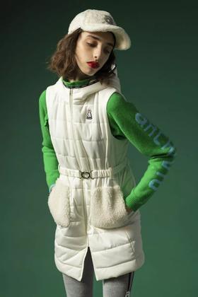 ARCHIVIO女士高尔夫长款马甲背心连帽全拉链防风防水保暖抗静电显瘦外套