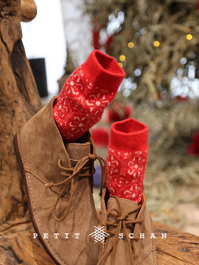 699积分兑换 PETIT SCHAN小闪 新年的窗花 羊毛混纺复古提花中筒袜