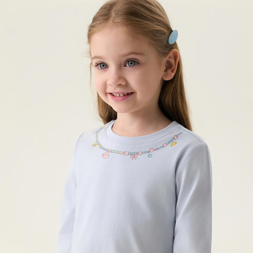 马克珍妮闪亮珠宝链女童纯棉花边T恤2026年春装新款560122 商品图2