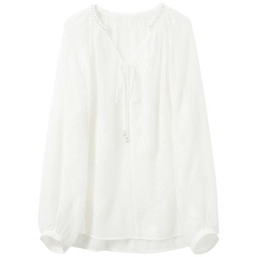 三彩【素影浮光】2026春季新款中式绣花V领衬衣小衫长袖宽松C 商品图4