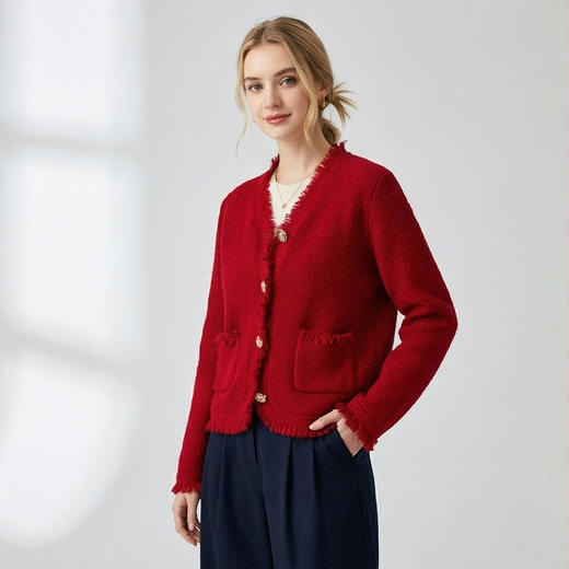 【咕咕同款】PALUOPO/PL女开衫ET2F8297R/约重495g 红色帕罗 商品图6