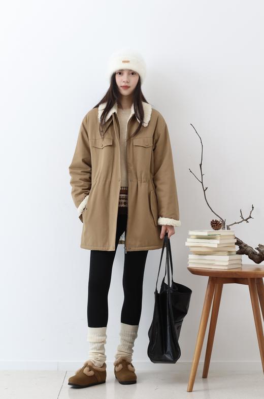 小禾超火洋气巴恩风羊羔毛领全棉斜纹派克棉服 商品图5