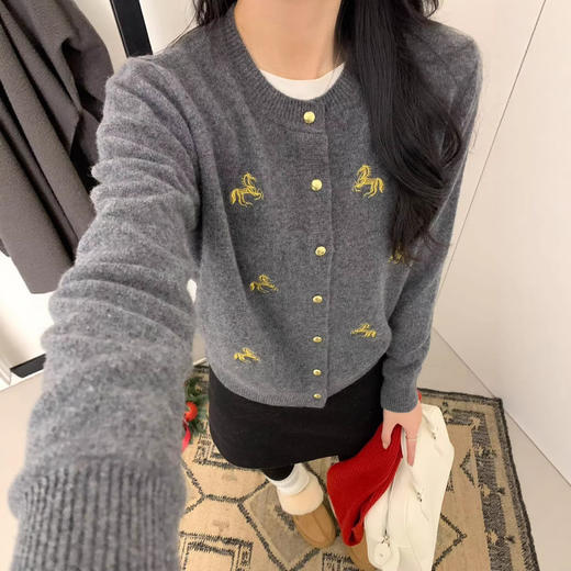 【马年开运❗️精致刺绣】春季新款时尚小马刺绣毛针织开衫女外套长袖扣子毛衣外搭上衣。jd 商品图3