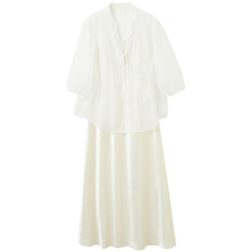 三彩【杏花疏影】2026春季新款欧根纱小衫套装吊带连衣裙两件套C 商品图4