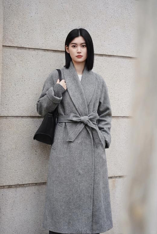 大披肩领超大摆双面手工中腰系带超长款大衣 商品图4