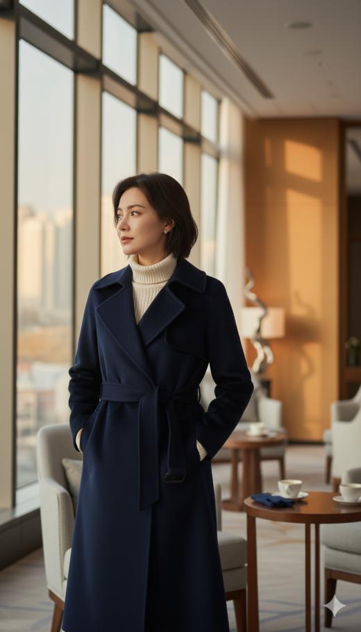 袖口翻折简约双面手工大衣（附腰带） 商品图4