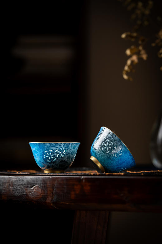 富玉窑 景德镇手工扒花描金 功夫茶具主人杯幽谷听泉万花纹盖碗茶具 商品图3