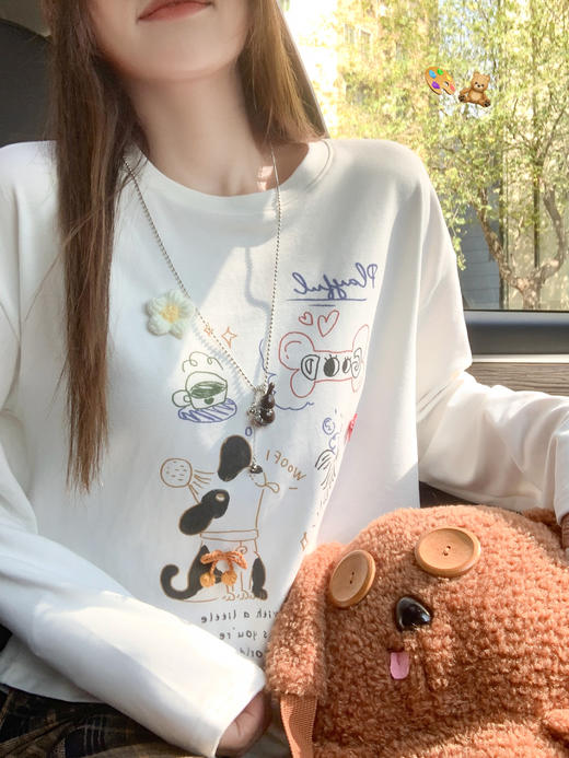 <曾小咸推荐>3.17现货秒杀 ！微信超特价！韩系卡通印花长袖t 日常159.99 立减90 秒杀69.99！！ 商品图8