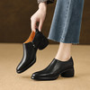 【预售5天】粗跟复古羊皮深口单鞋女春秋新款中跟及踝靴侧拉链软底小皮鞋LG&902-1686 商品缩略图1
