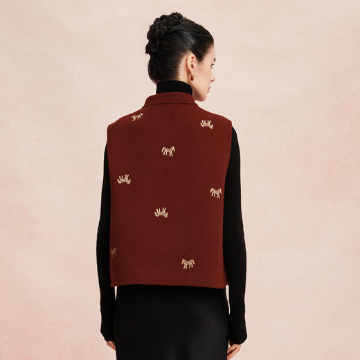 RE410斯尔丽26春季新款绵羊毛金丝刺绣款新中式韵味双面手工马夹 商品图1