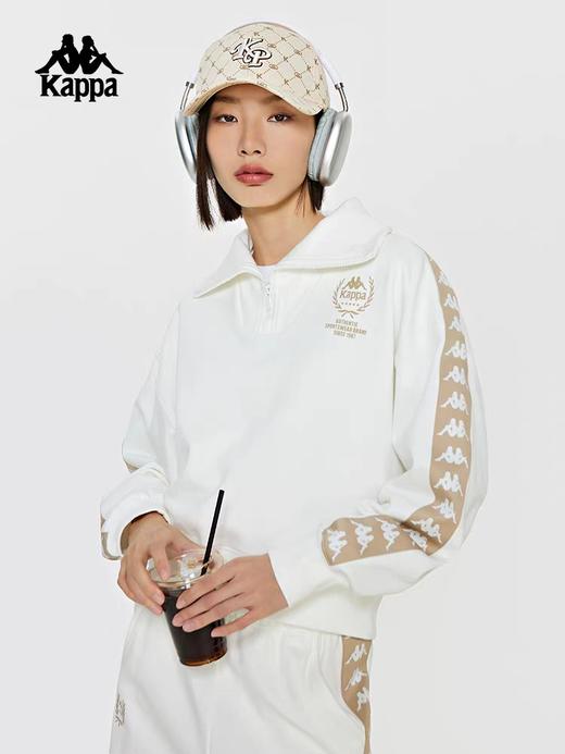 XY/Kappa卡帕背靠背针织套头衫女春秋短款运动卫衣休闲长袖➕休闲运动裤套装   K0E22WT03012 商品图0