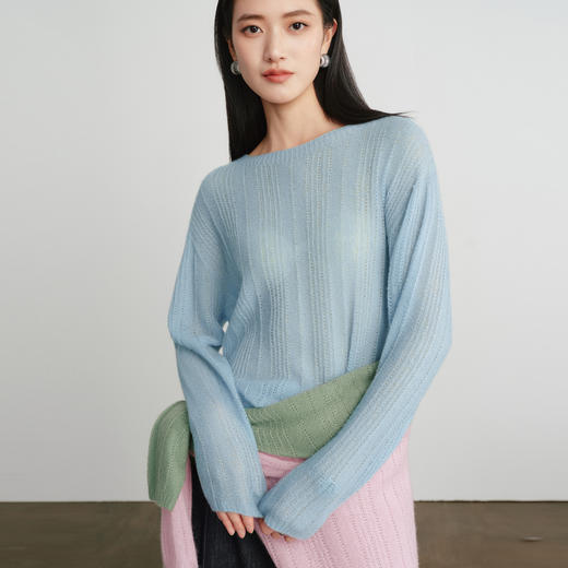 【严选】蒋欣代言伊芙丽桑蚕丝羊绒软糯镂空针织衫女2026春季新款毛衫女1H2930571Q 商品图0