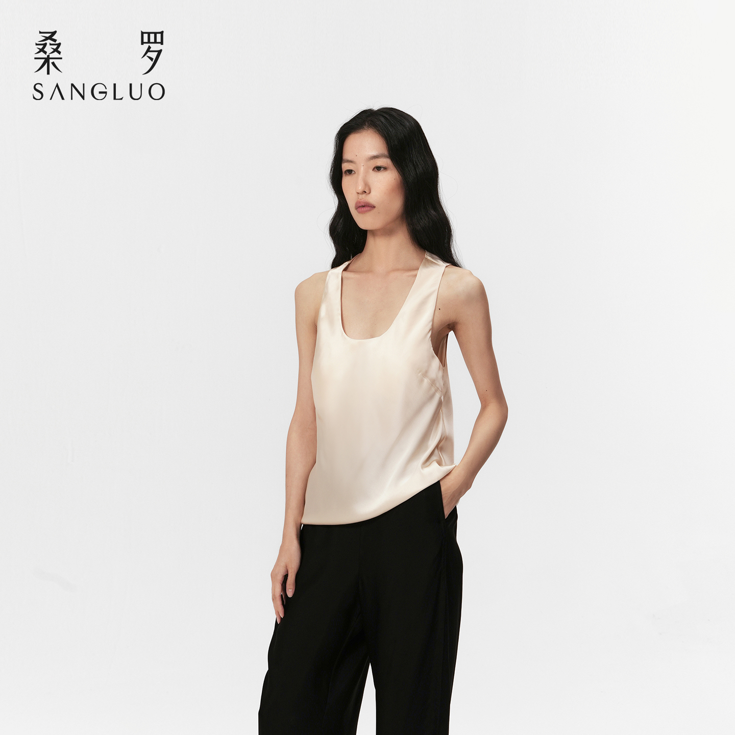 免穿文胸』桑罗简约吊带背心桑蚕丝女士打底衣宽松百搭