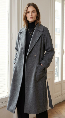 大包珠边大翻领MM经典版长款双面手工大衣