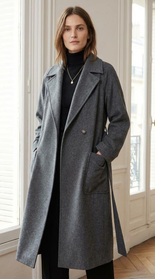 大包珠边大翻领MM经典版长款双面手工大衣 商品图0