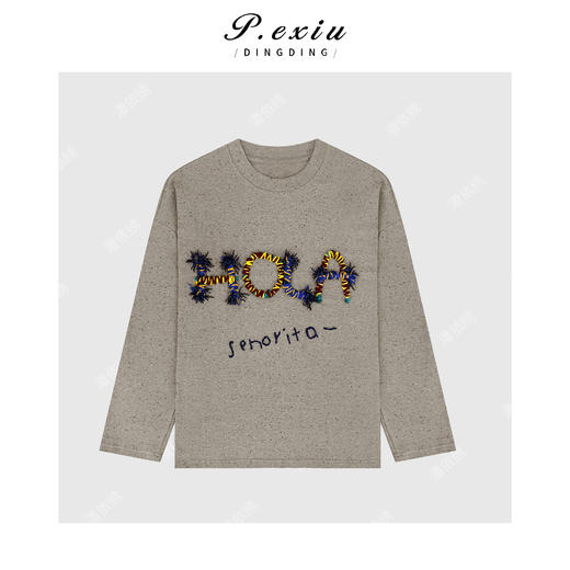 04-2潘依绣丁丁宠粉小众立体编织字母肌理感减龄圆领长袖T恤Q15468 商品图0