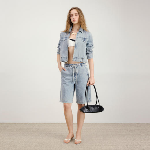 lost in echo2026年春夏新款不对称工装牛仔短外套抽绳中裤套装女 商品图4