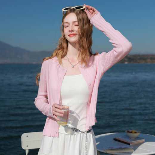 【莱赛尔亚麻】三彩2026春季新款修身针织衫短外套开衫空调衫M 商品图3