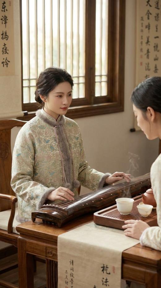 SJ同款轻国风立领夹棉水貂毛花扣外套 商品图5