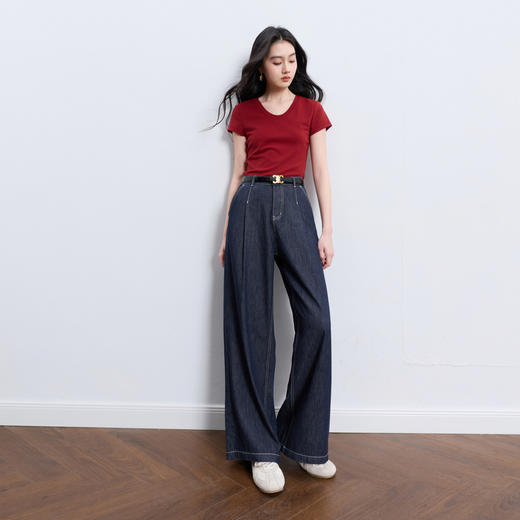 三彩2026春季新款复古休闲裤收腰阔腿裤原色牛仔裤长裤宽松垂感M 商品图2